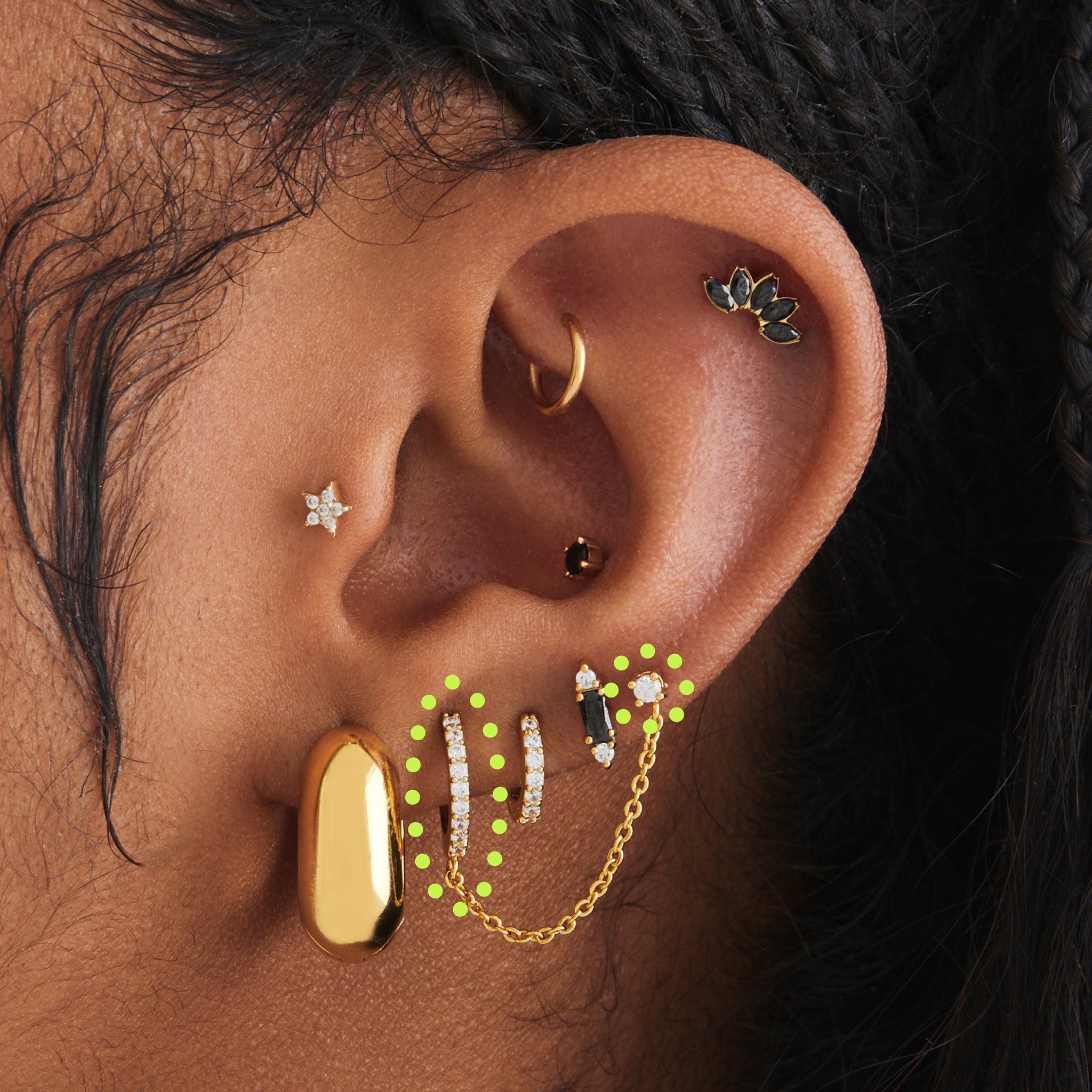 Chained Pave Huggie x CZ Stud - Image 2