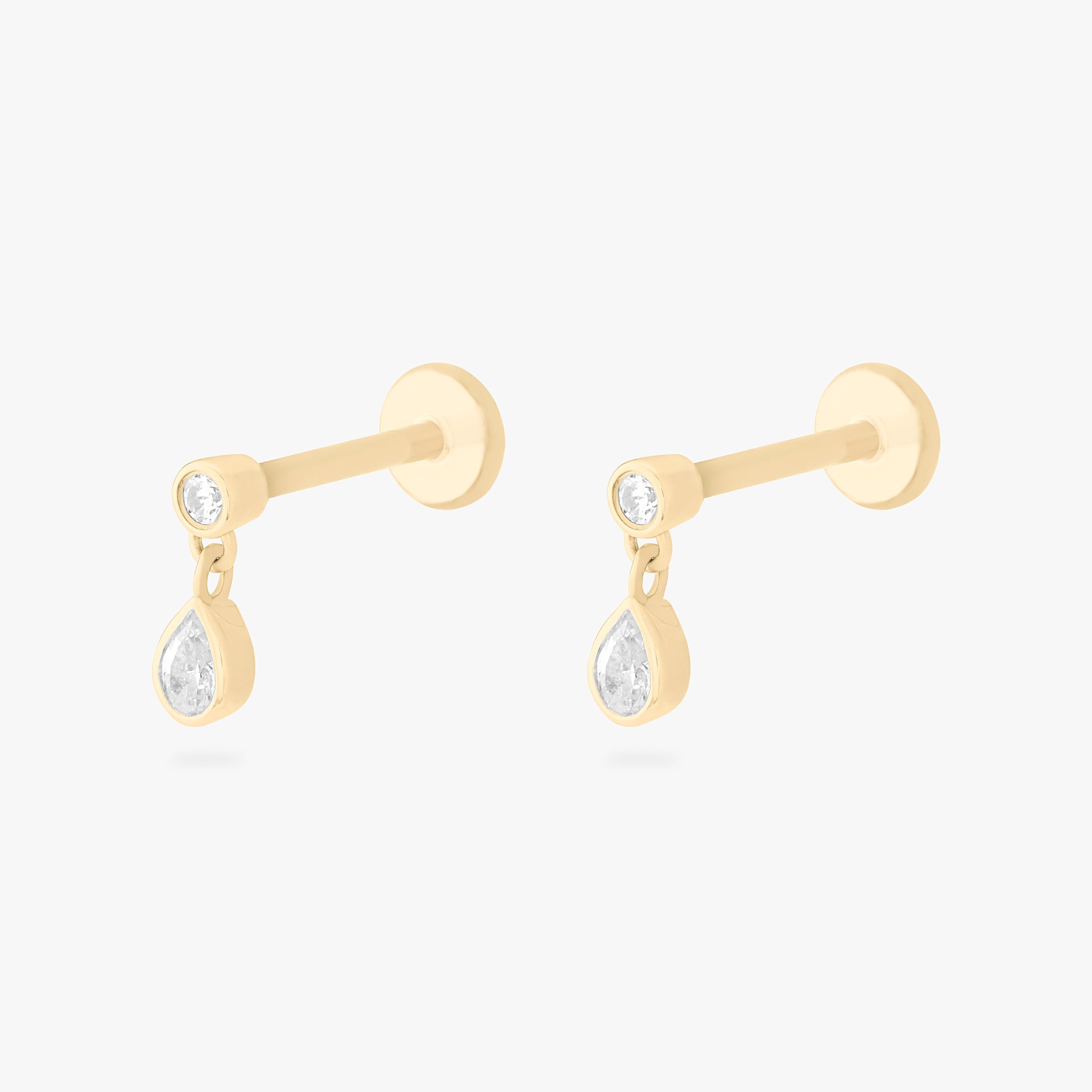 14K CZ Bezel Pear Dangle Flatback Stud - Image 6