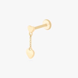 14K Double Heart Dangle Flatback